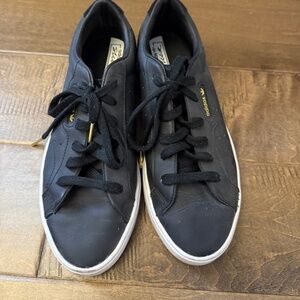 Adidas Sleek Sneakers Black White CG6193 Leather Lace Up 7.5M